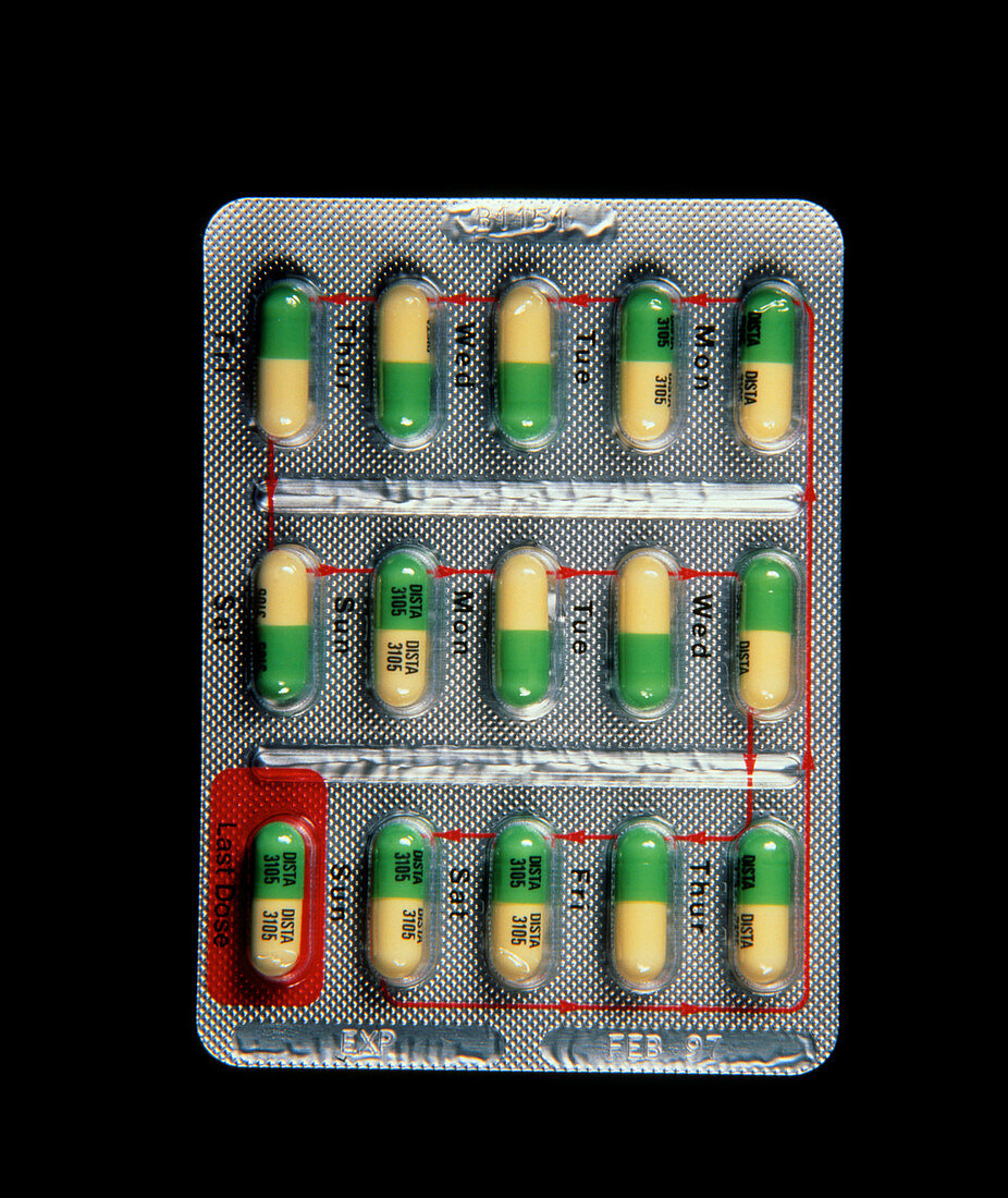 Foil pack of Prozac pills