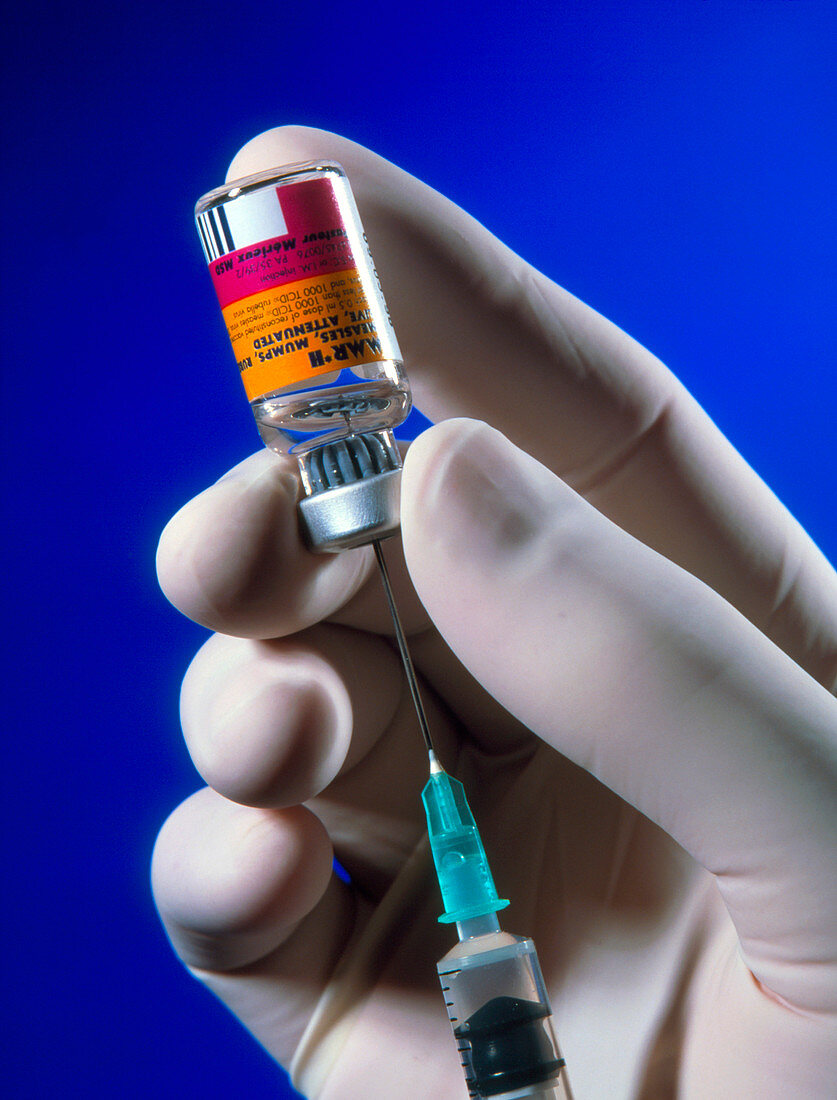 Drawing MMR vaccine into a syringe