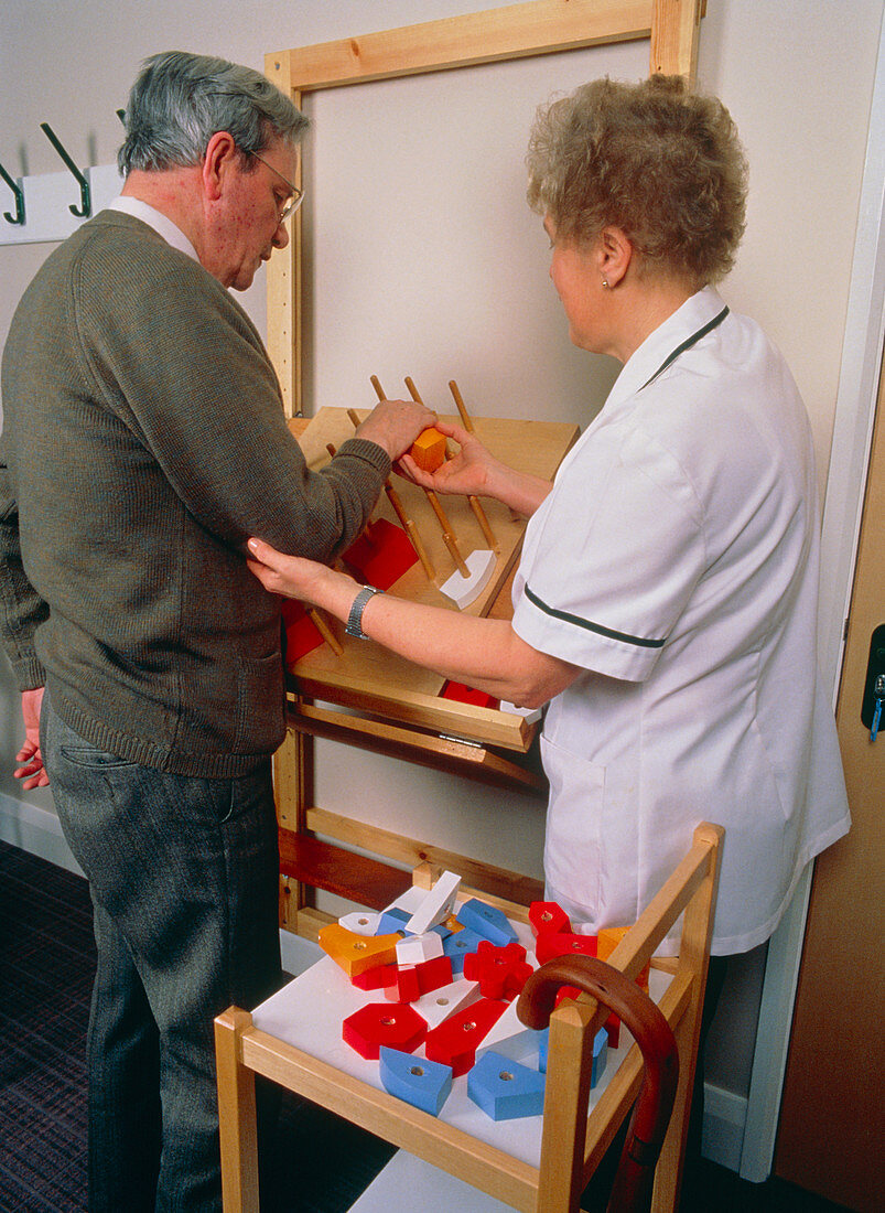 Male stroke patient on occupational therapy