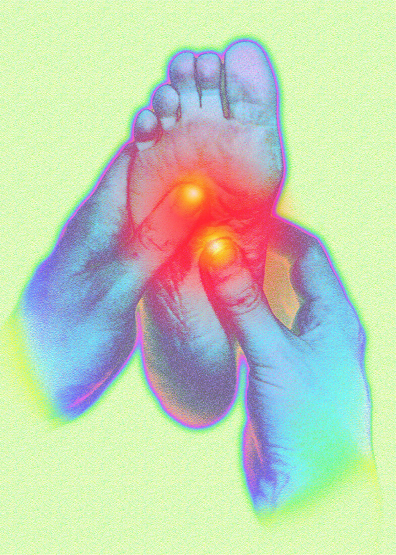Computer artwork of reflexologist massaging a foot