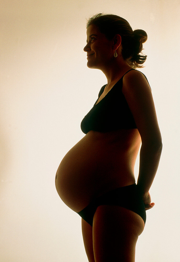 View of a woman 29.5 weeks pregnant