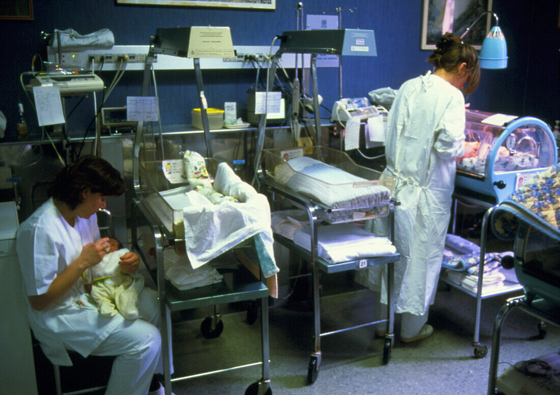 Nurses working in a premature babies ward