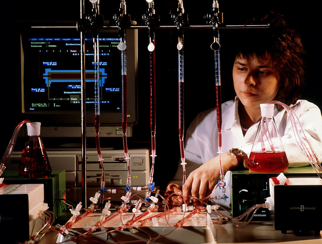Technician researching kidney dialysis membranes