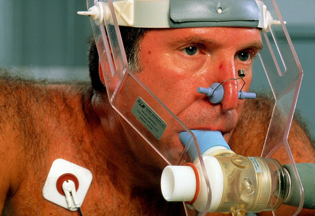 Stress test: monitoring man's lungs and heart