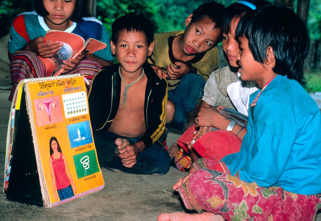 Contraception lesson for Thai village children