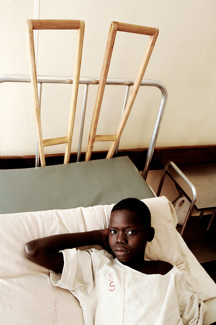 Boy in a hospital bed