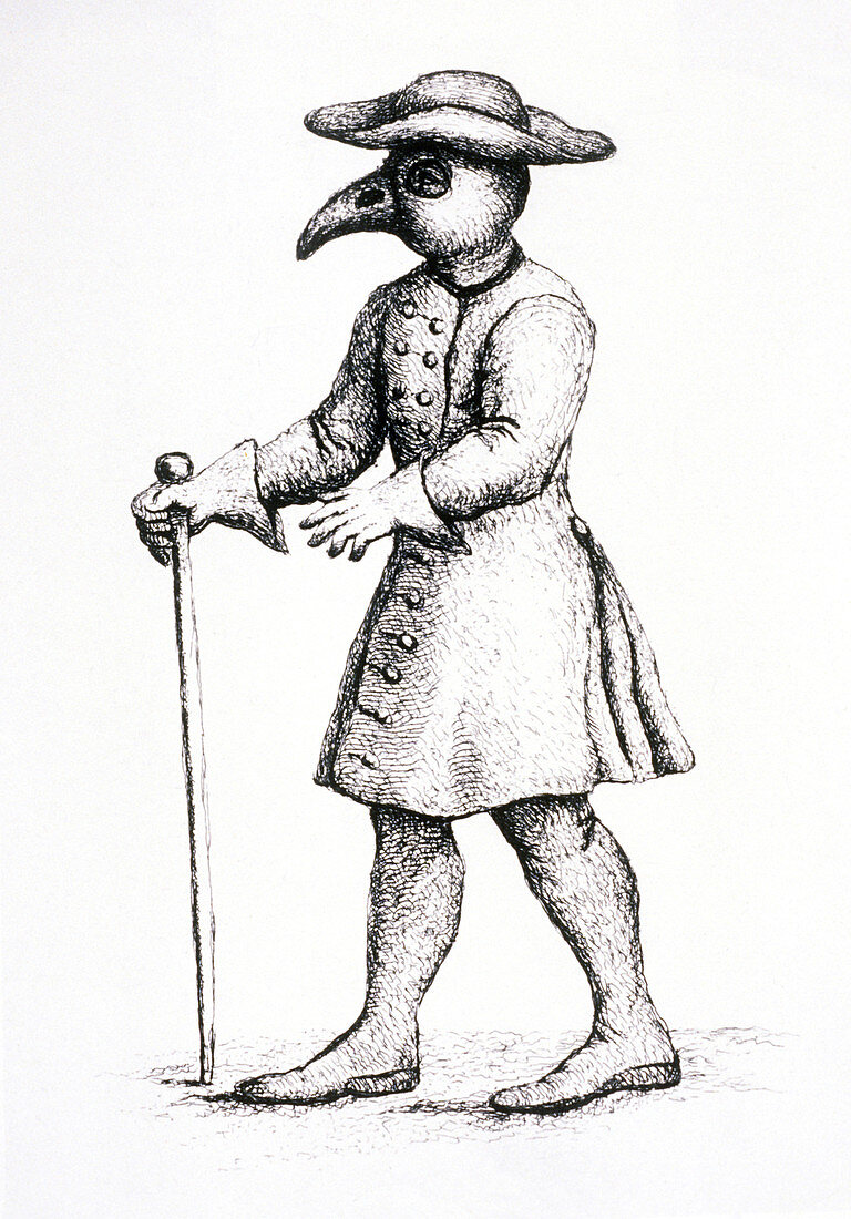 Bird-like mask on physicians during the plague