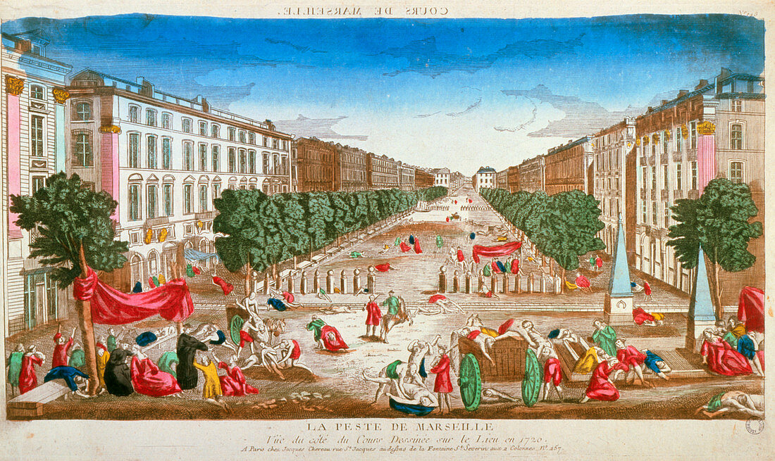 Illustration showing the plague in Marseille,1720