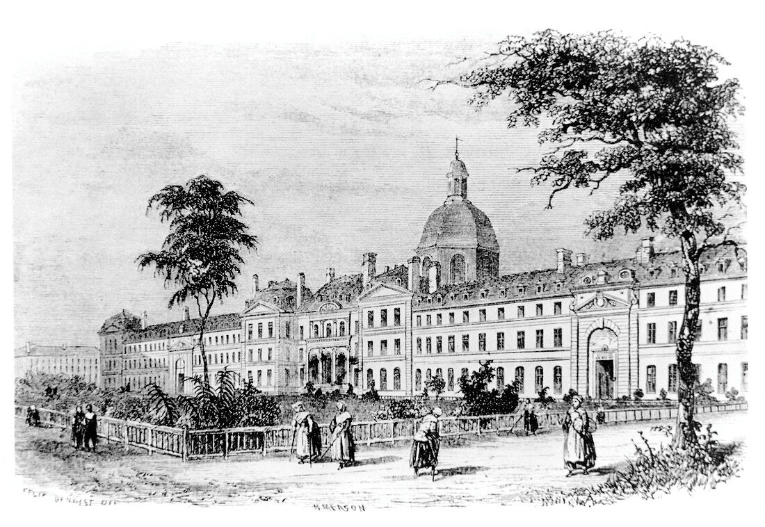 Engraving of Salpetriere Hospital,Paris,France