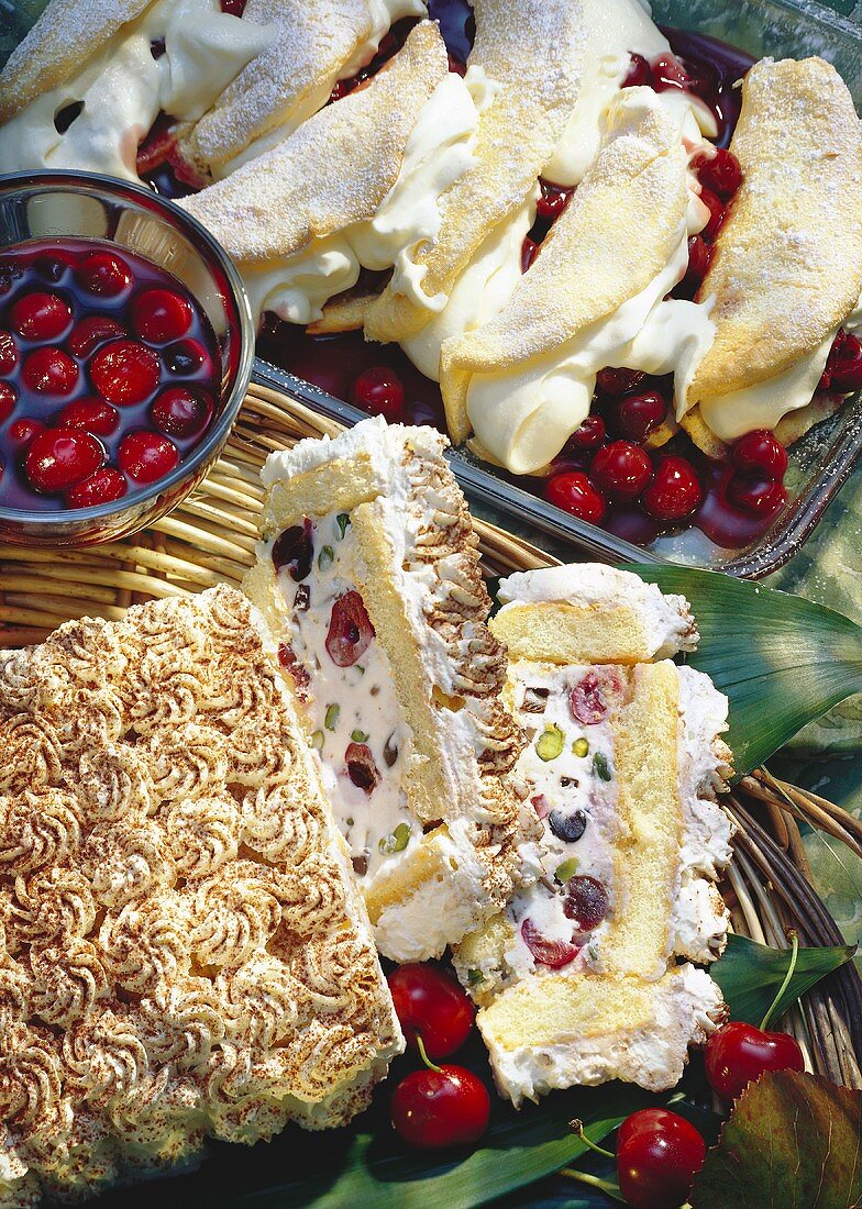 Souffle omelettes with cherries & cassata gateau with cherries