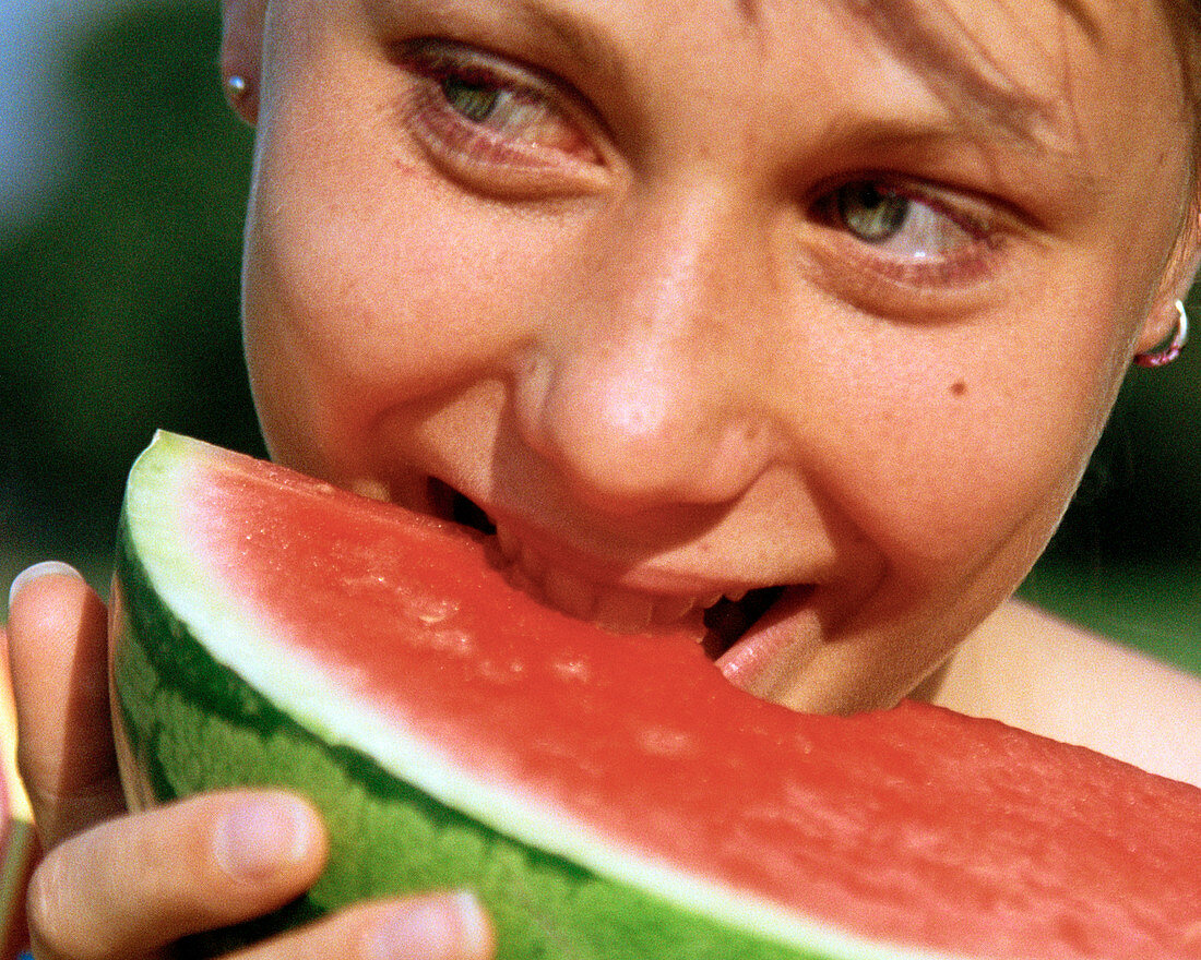 Eating a watermelon