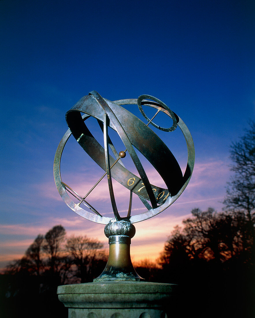 View of an armillary type of equinoctial sundial