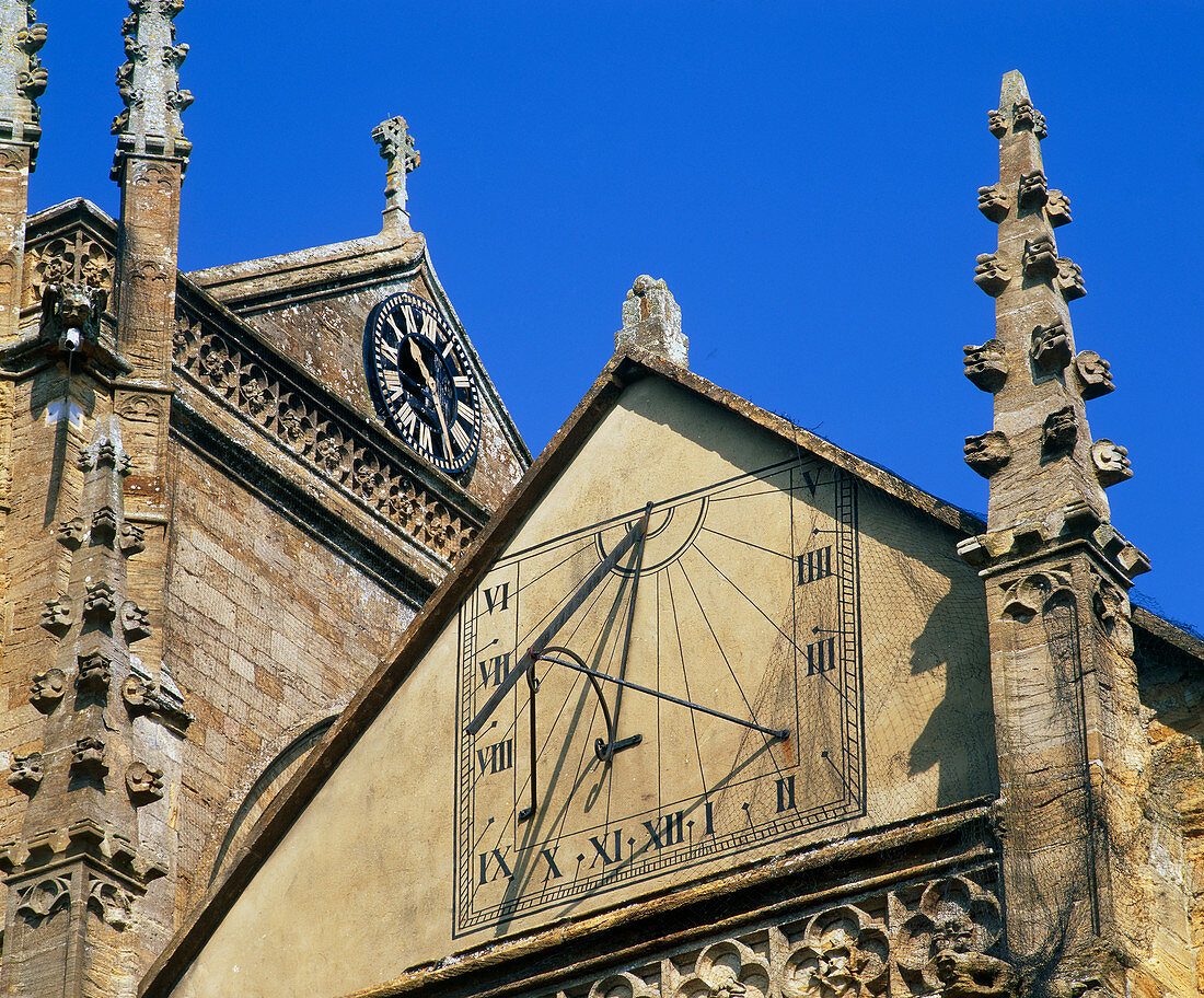 Sundial on the wall of a church