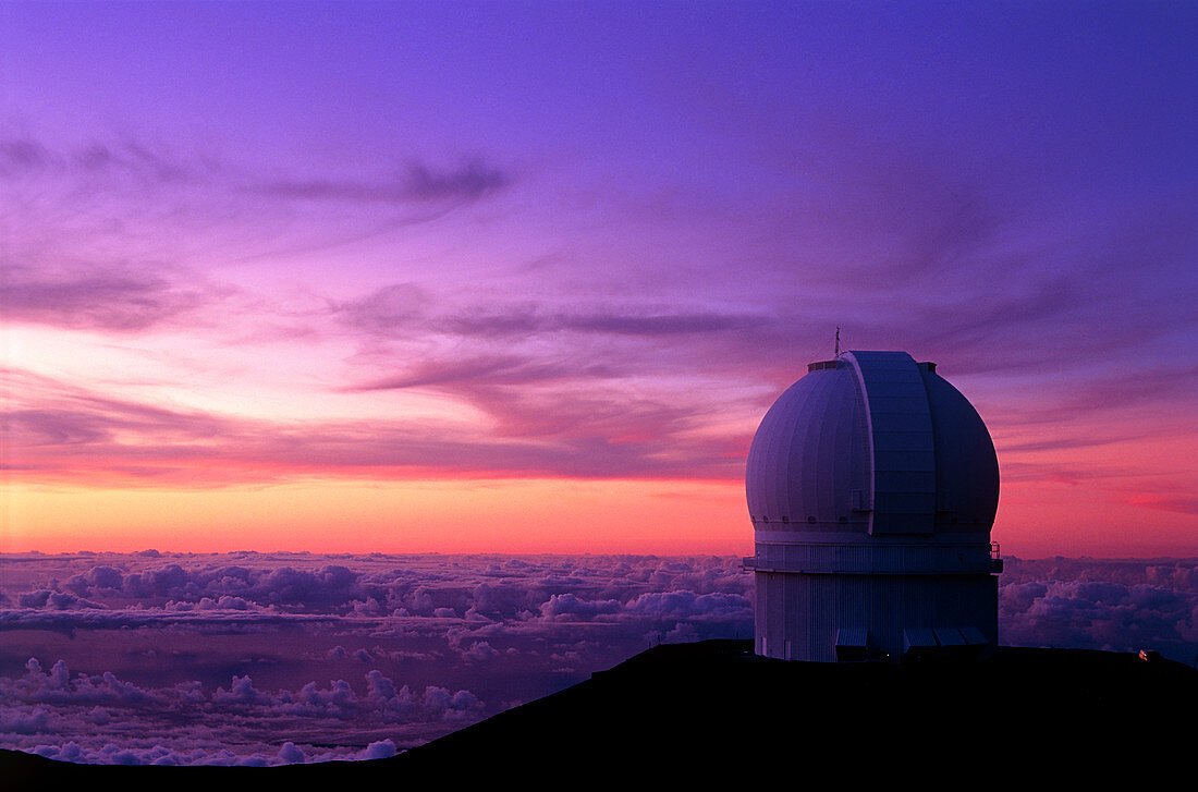 Dome of CFHT telescope,Mauna Kea,at sunset