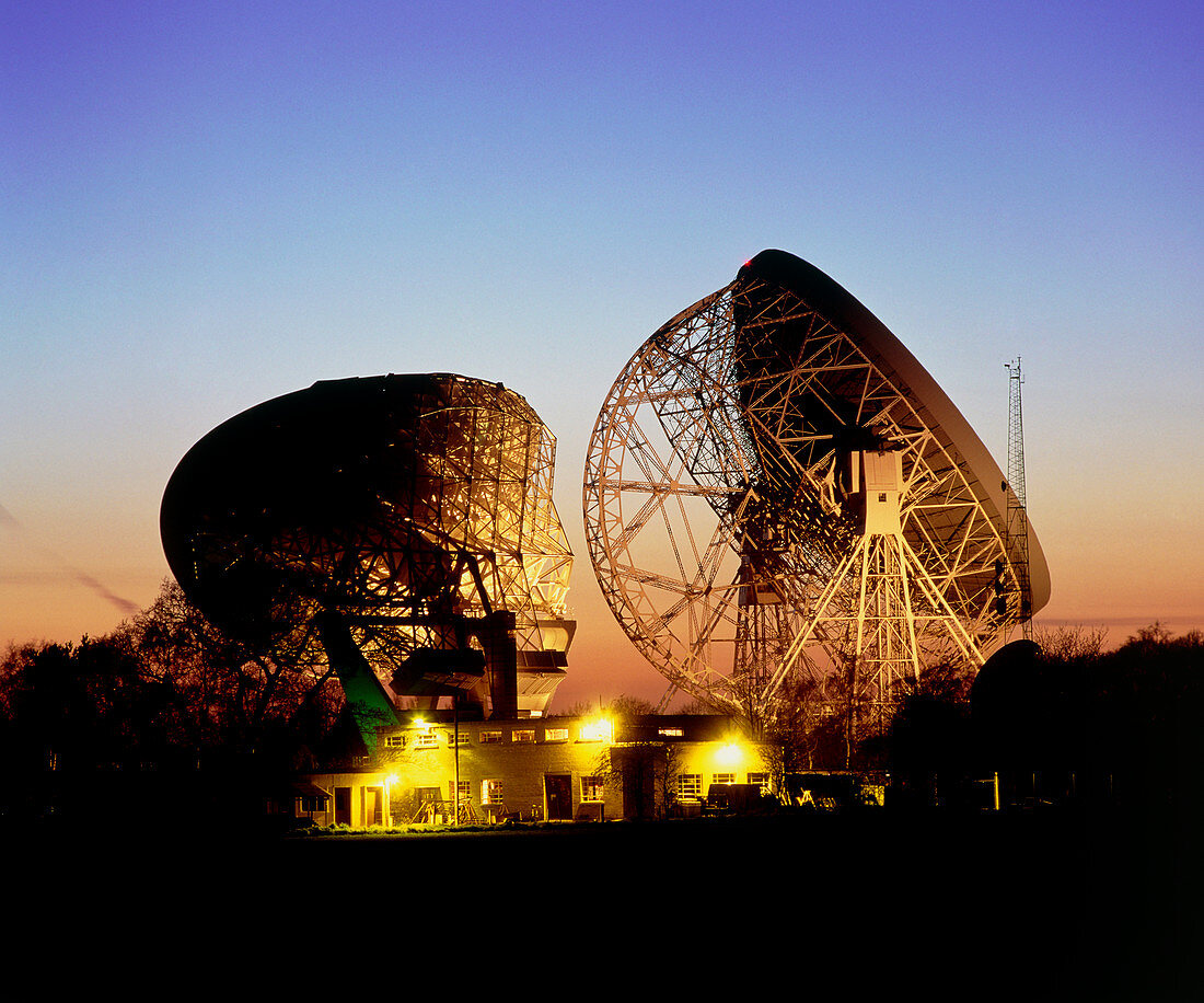 Radio telescope dishes at Jodrell Bank