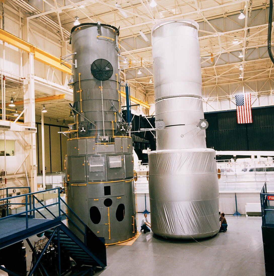 Two training mock-ups of Hubble Space Telescope