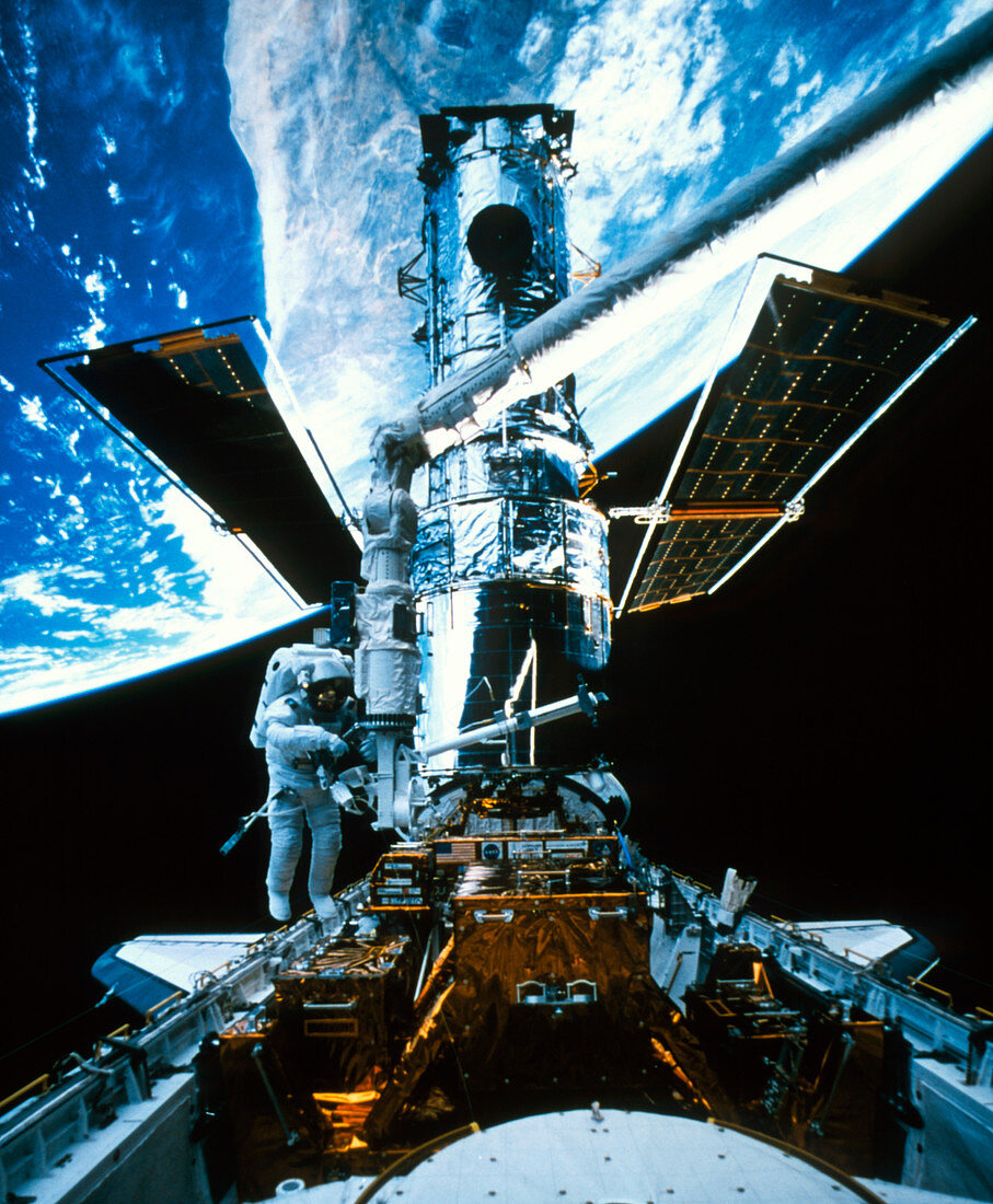 Hubble Telescope in the shuttle cargo bay