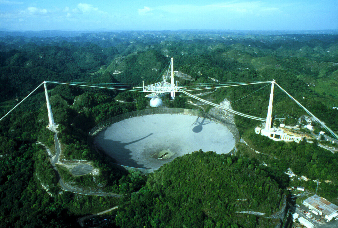 Arecibo radio telescope with subreflector