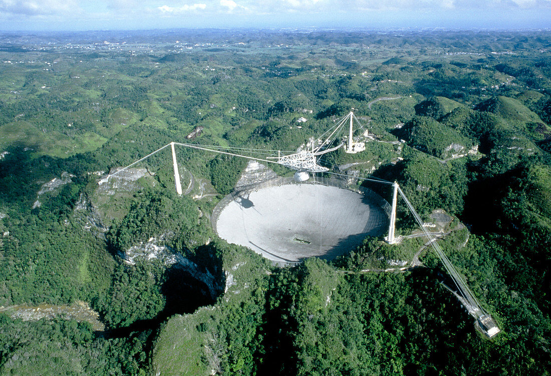 Arecibo radio telescope with subreflector