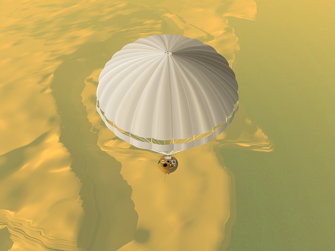 Huygens probe descending toward surface of Titan