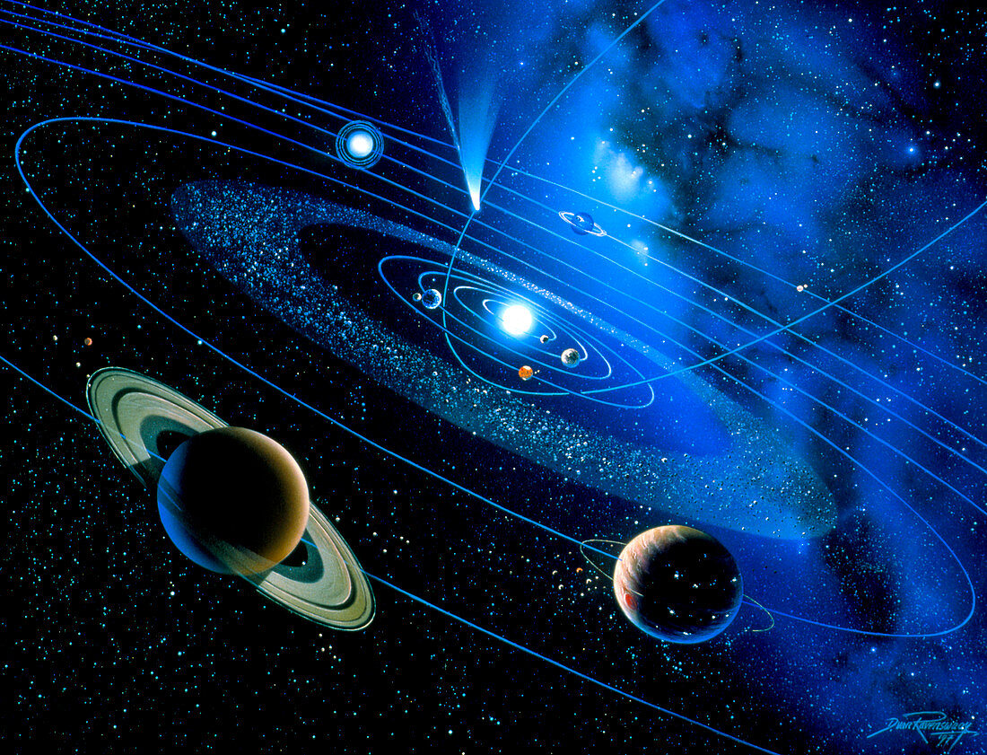 Artwork of Solar System and comet