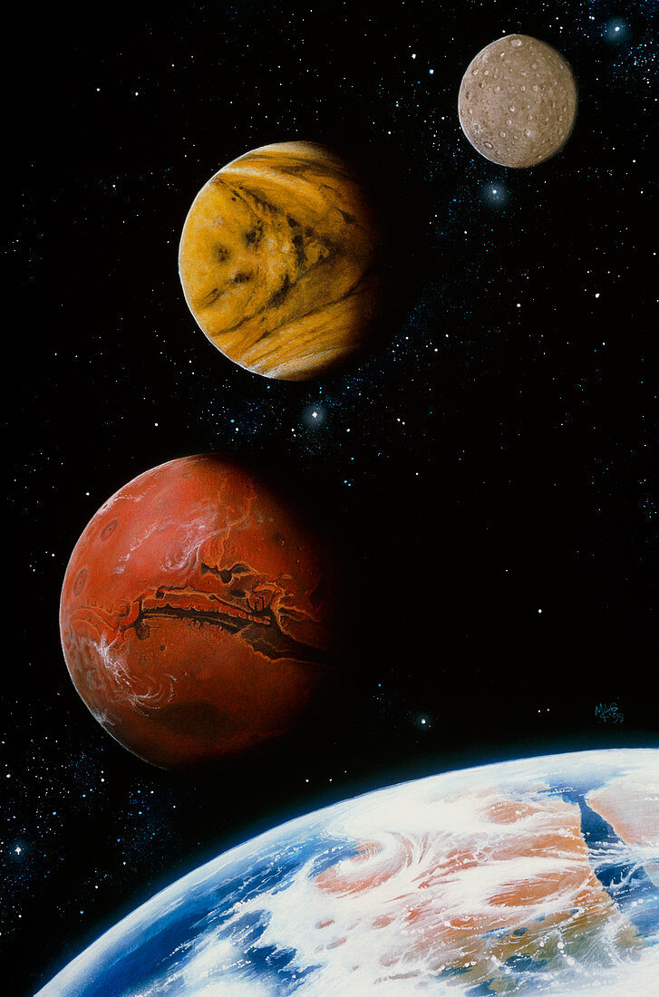 Artwork of the Earth,Venus,Mars and Mercury