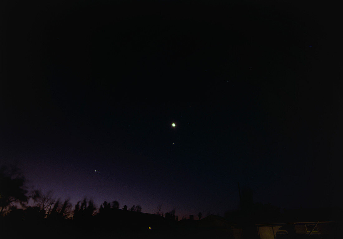 Moon,Mars,Saturn,Jupiter,Venus in night sky