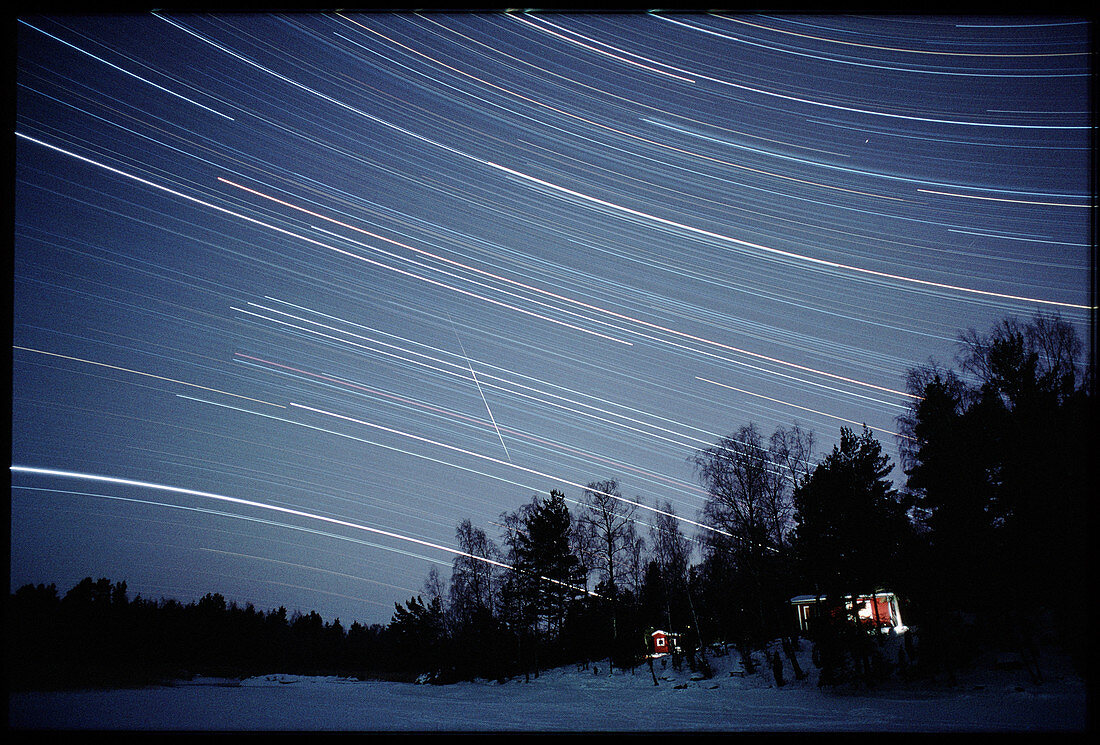 Meteor track and star trails