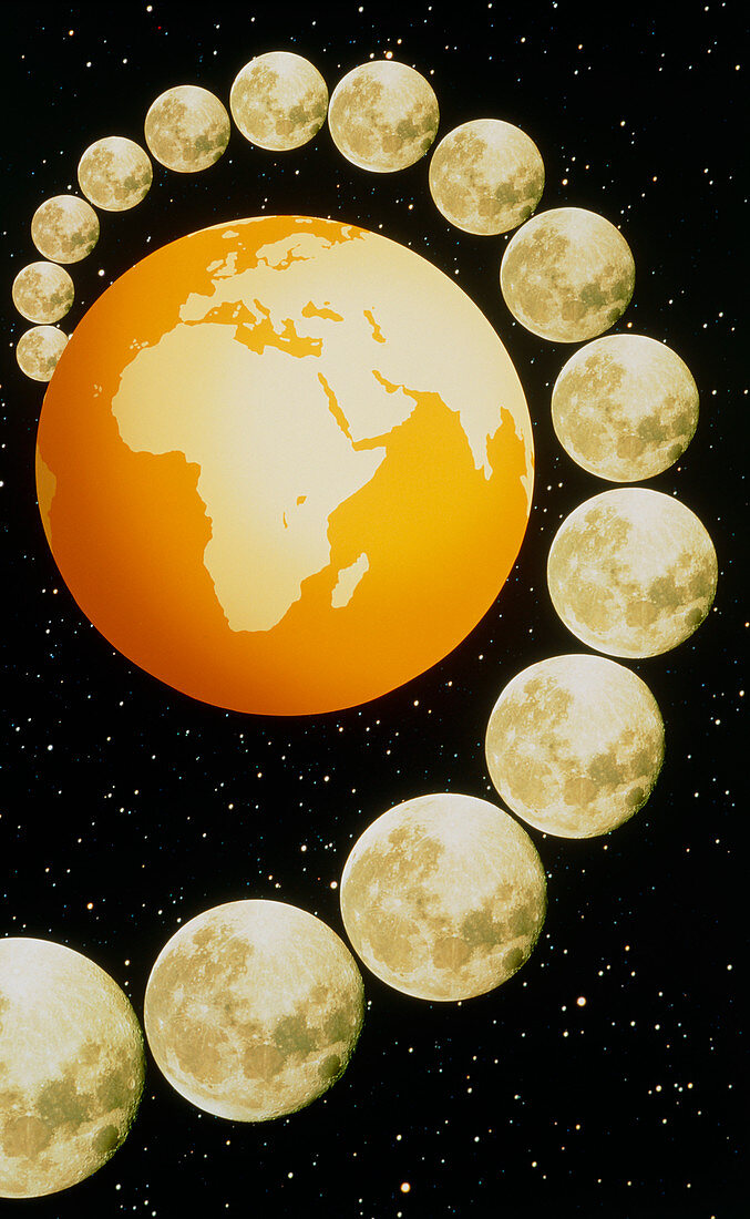Abstract graphic of Moon orbiting Earth
