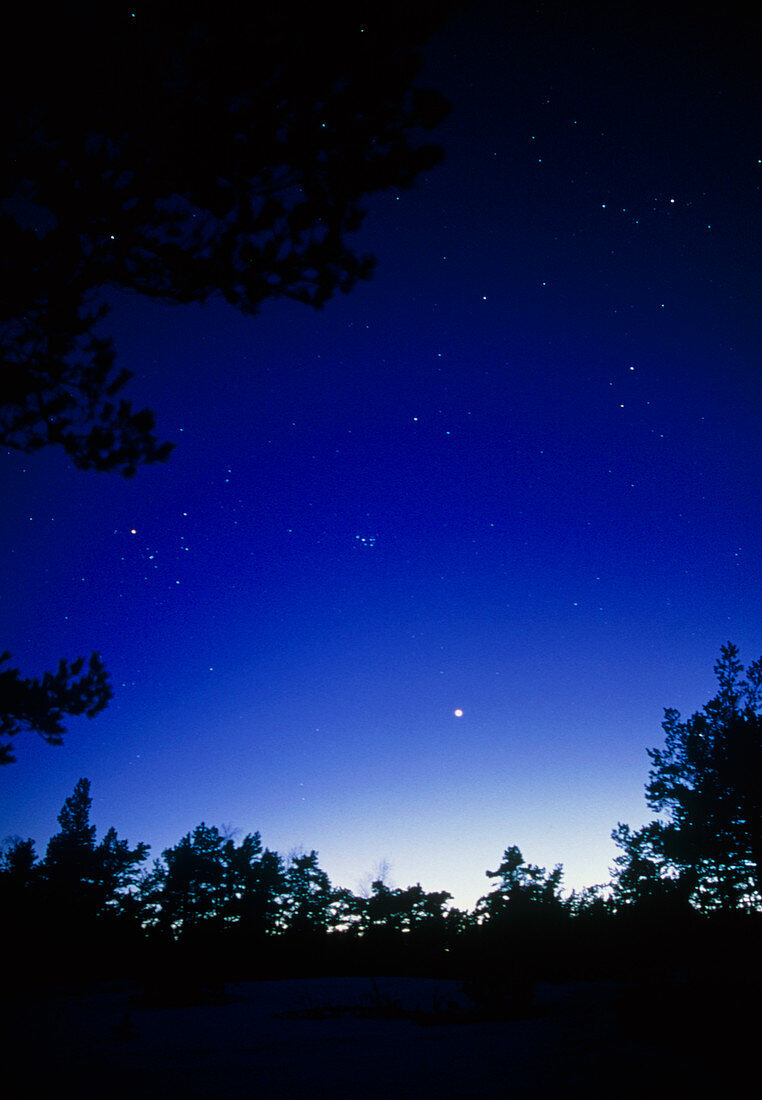 View of the planet Venus and the Pleiades