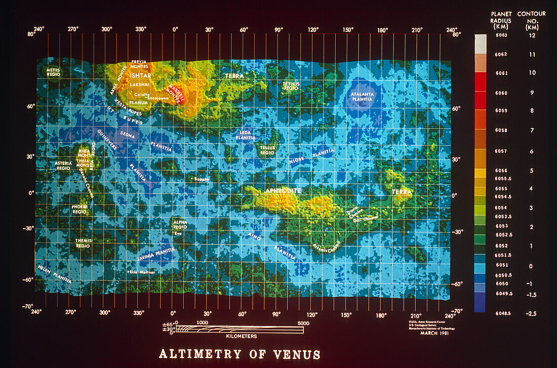 Topographic map of the surface of Venus