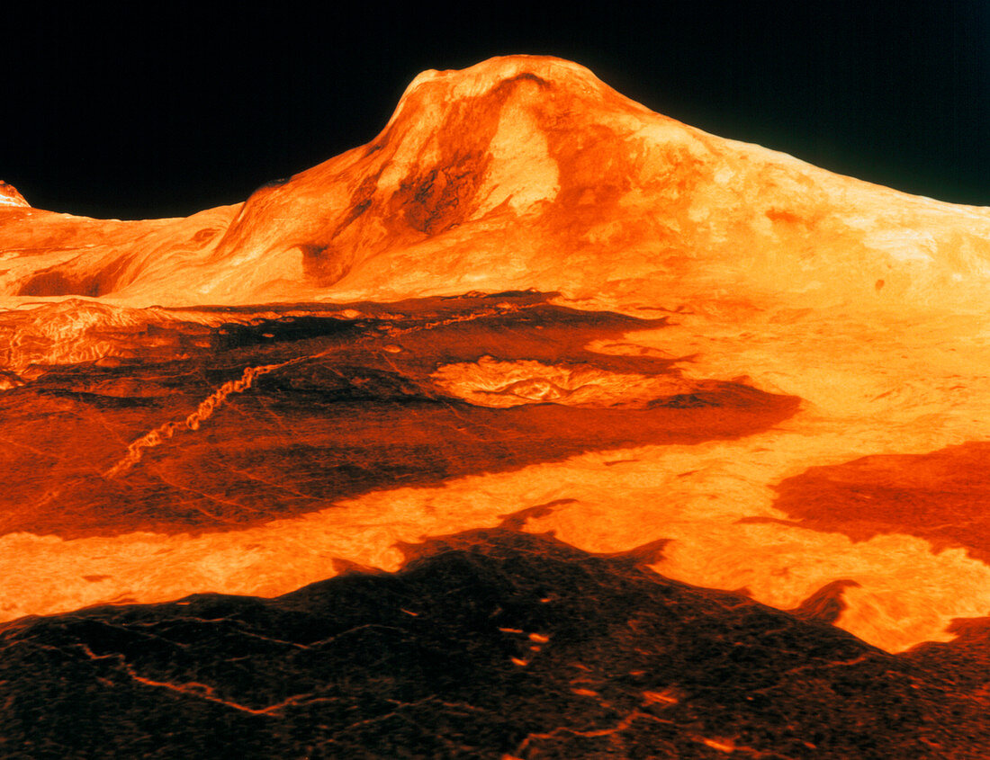 False-colour perspective view of Maat Mons,Venus