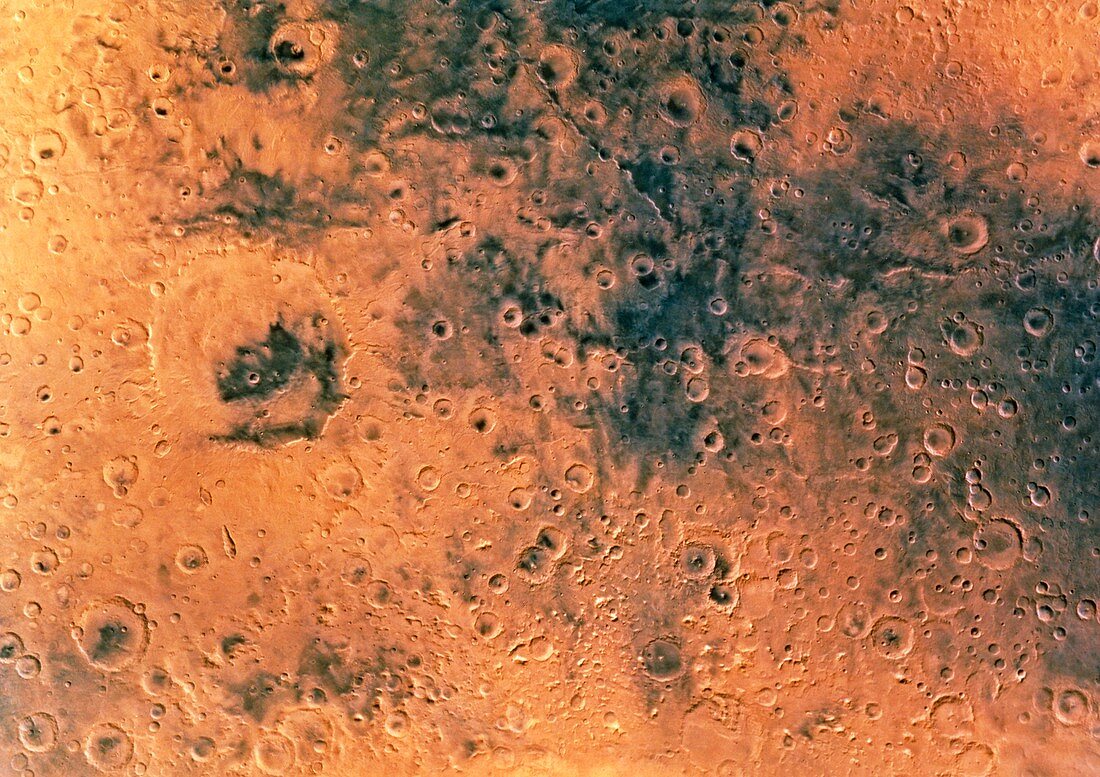 Mosaic image of a cratered region on Mars