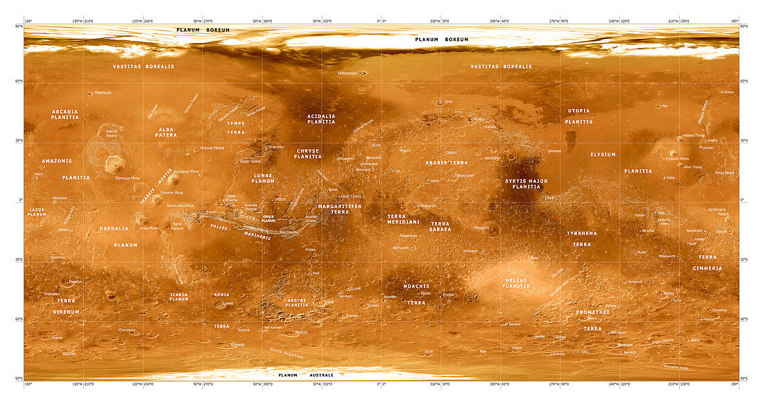 Mars topographical map,satellite image