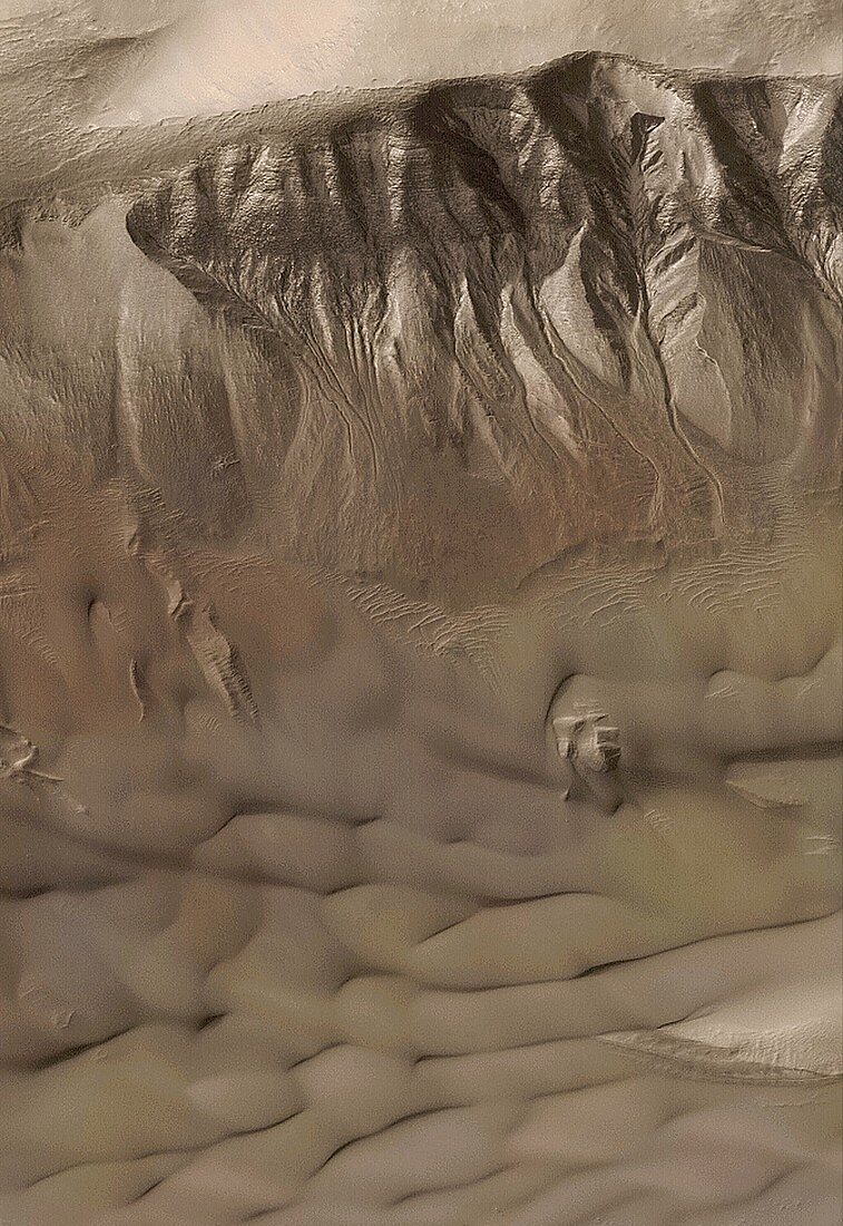 Gullies on a Martian crater wall