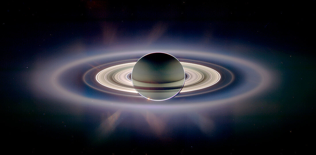 Saturn silhouetted,Cassini image