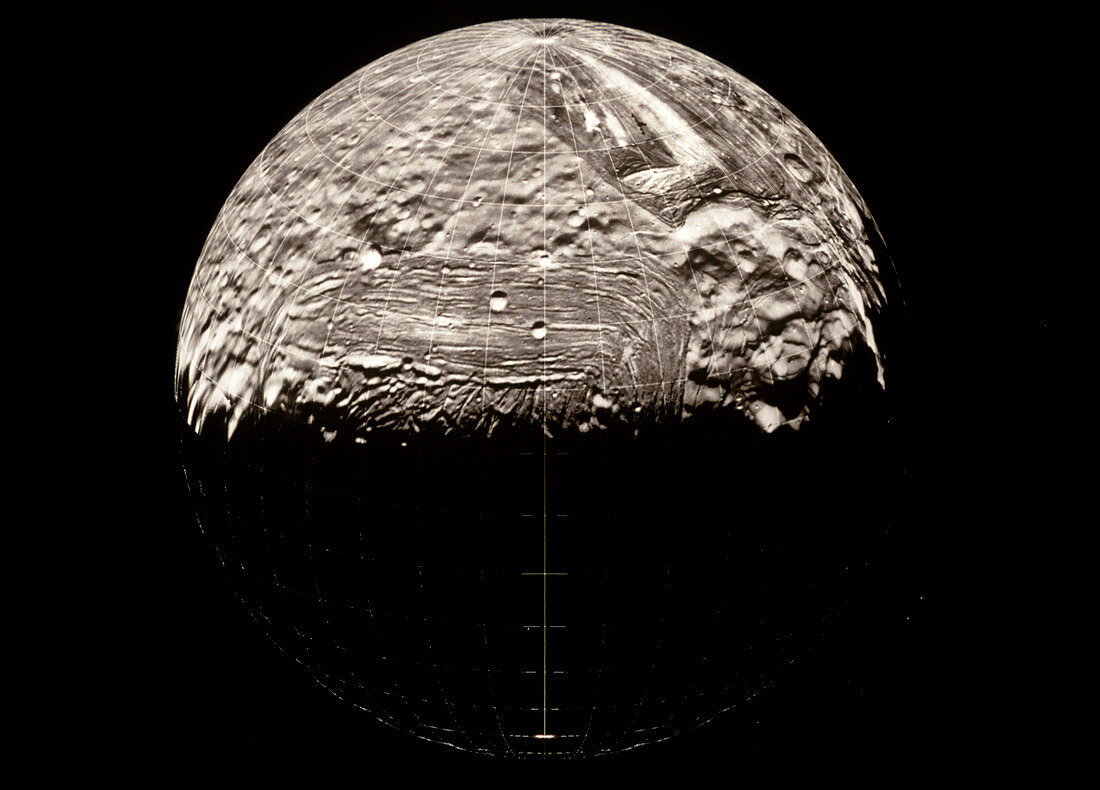 Voyager 2 mosaic image of the surface of Miranda