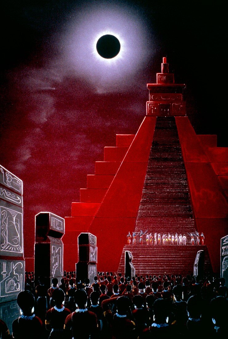 Artwork of Mayan Indians awaiting solar eclipse