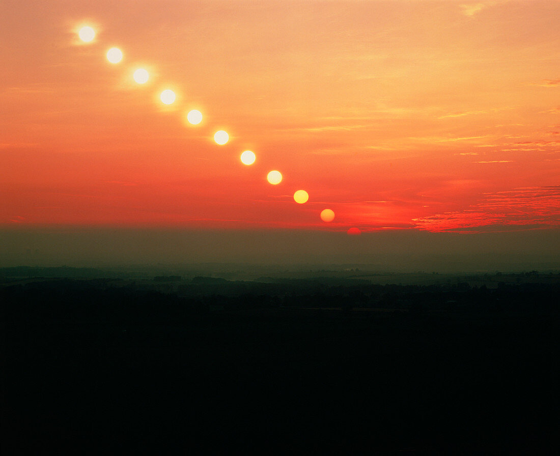 Time-lapse photo of sun setting over Chilterns