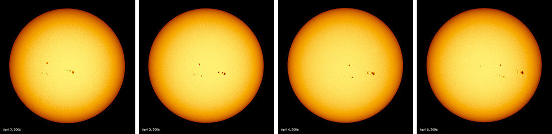 Sun with sunspots over four days