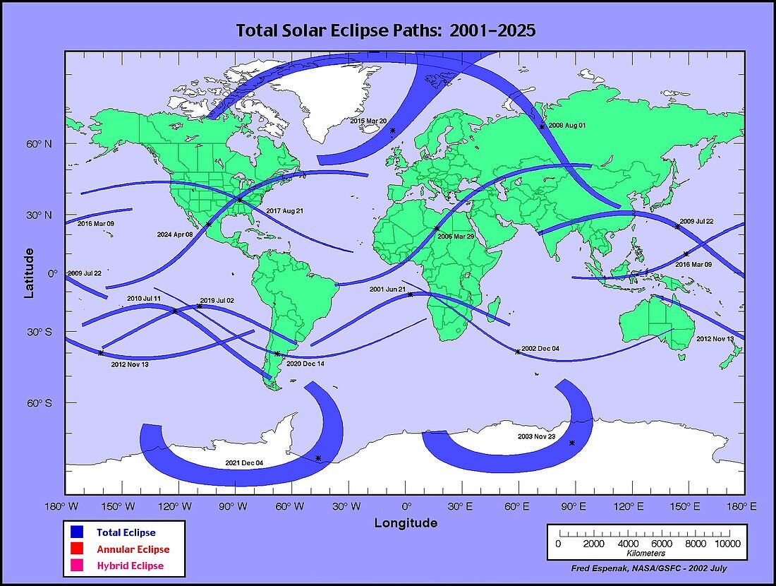 Predicted solar eclipses for 2001-2025