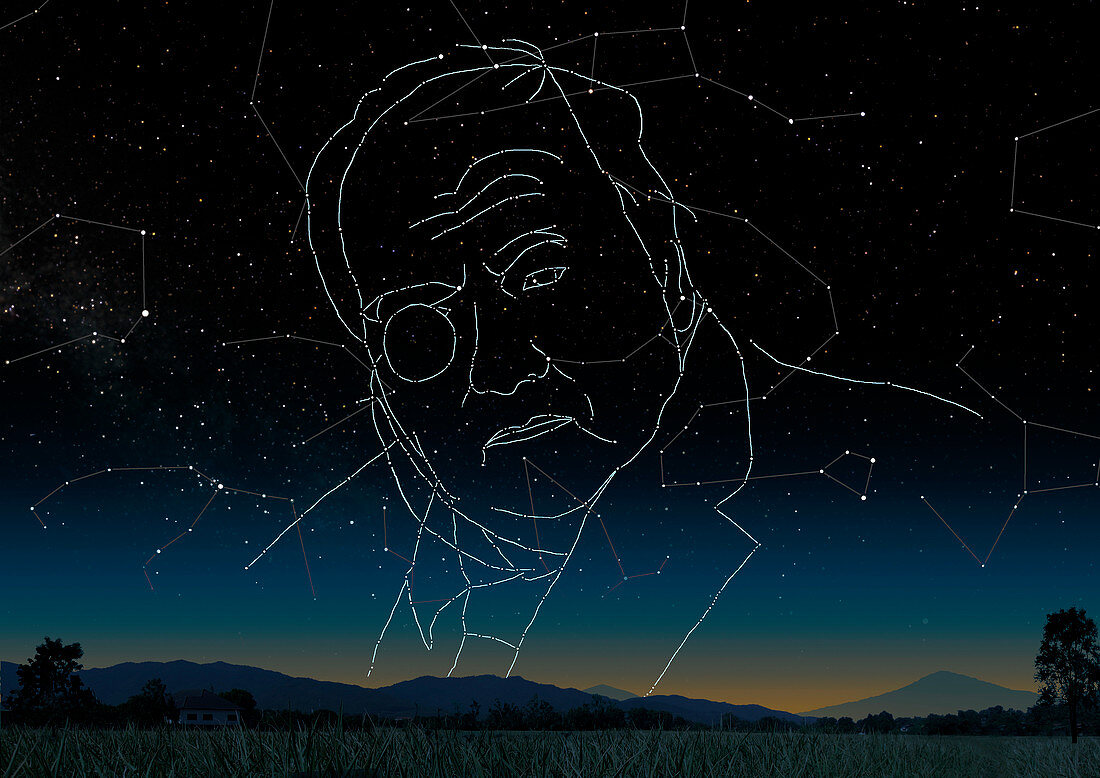 Astronomer Patrick Moore as constellation