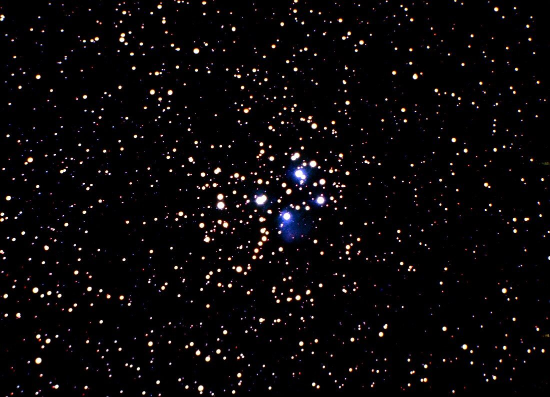 Optical photograph of the Pleiades star cluster
