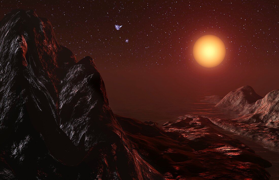 Red giant seen from a planet,artwork