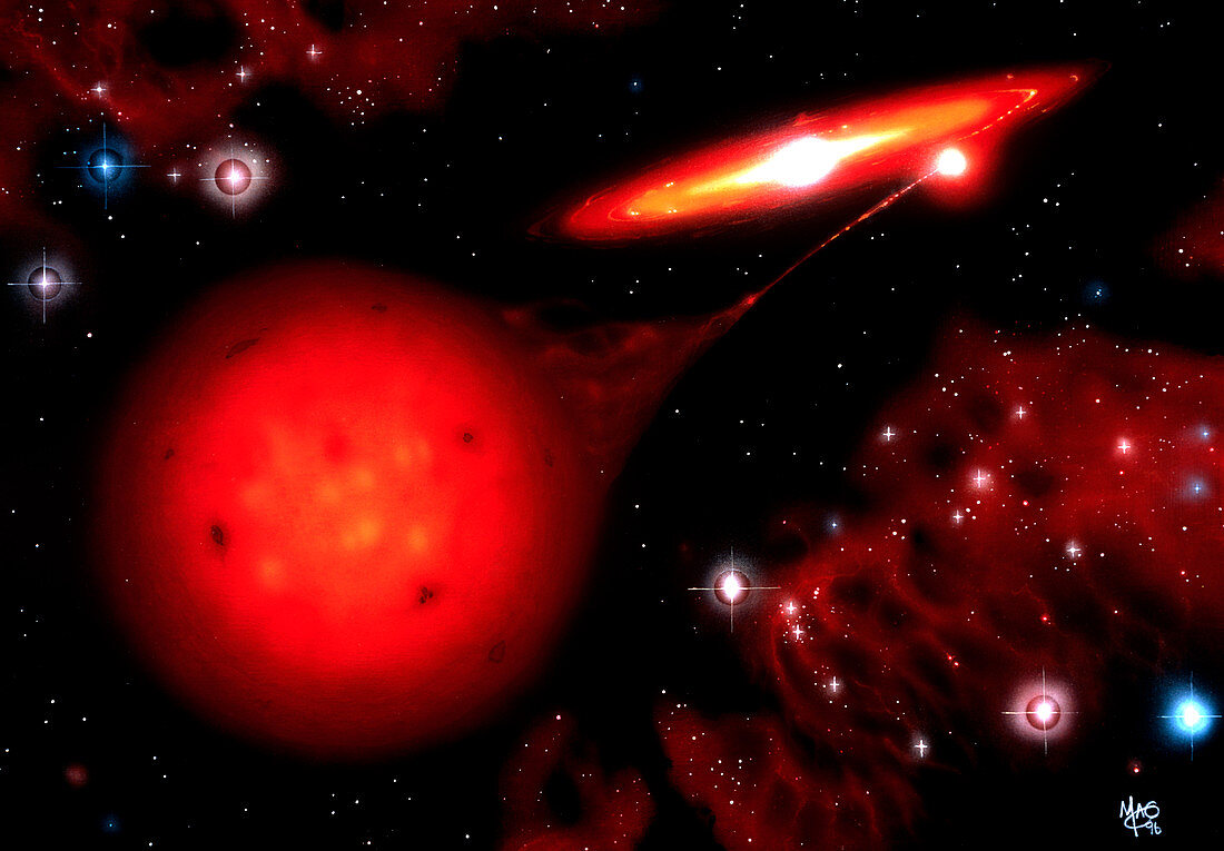 Artwork of a cataclysmic variable binary star