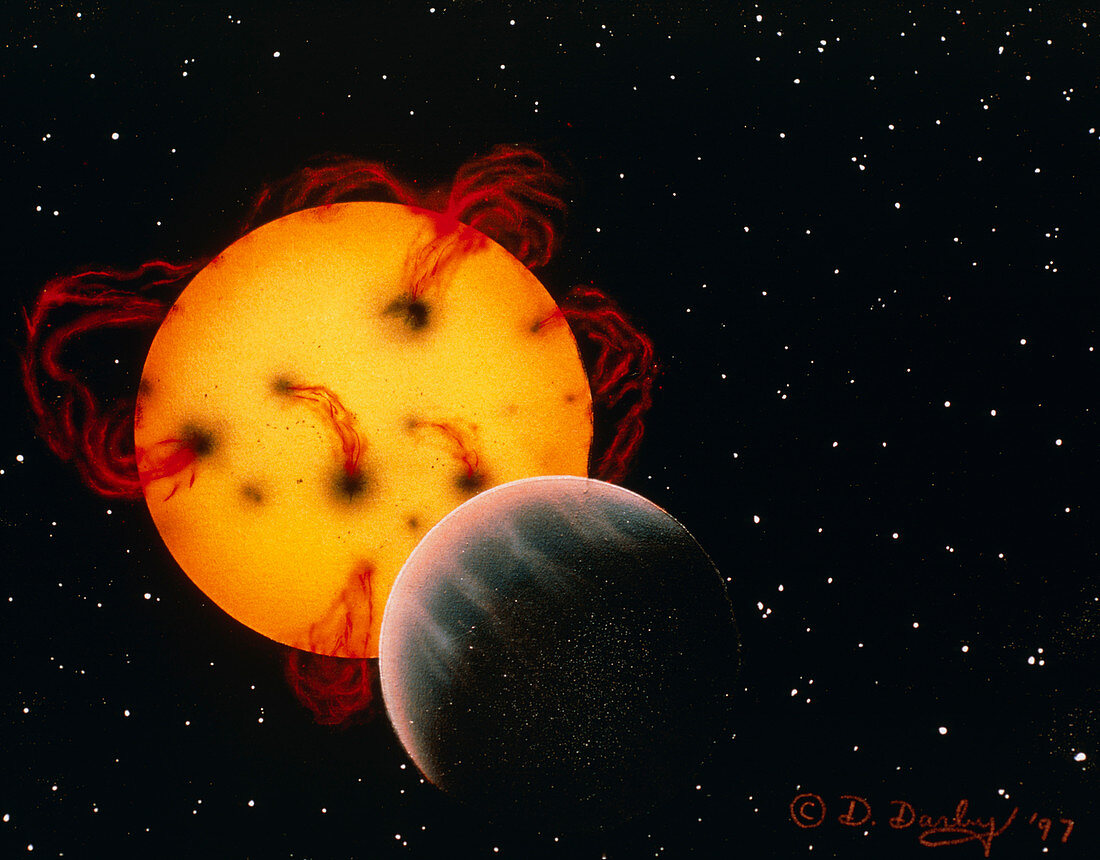 Artwork of a planet around the star 51 Pegasi