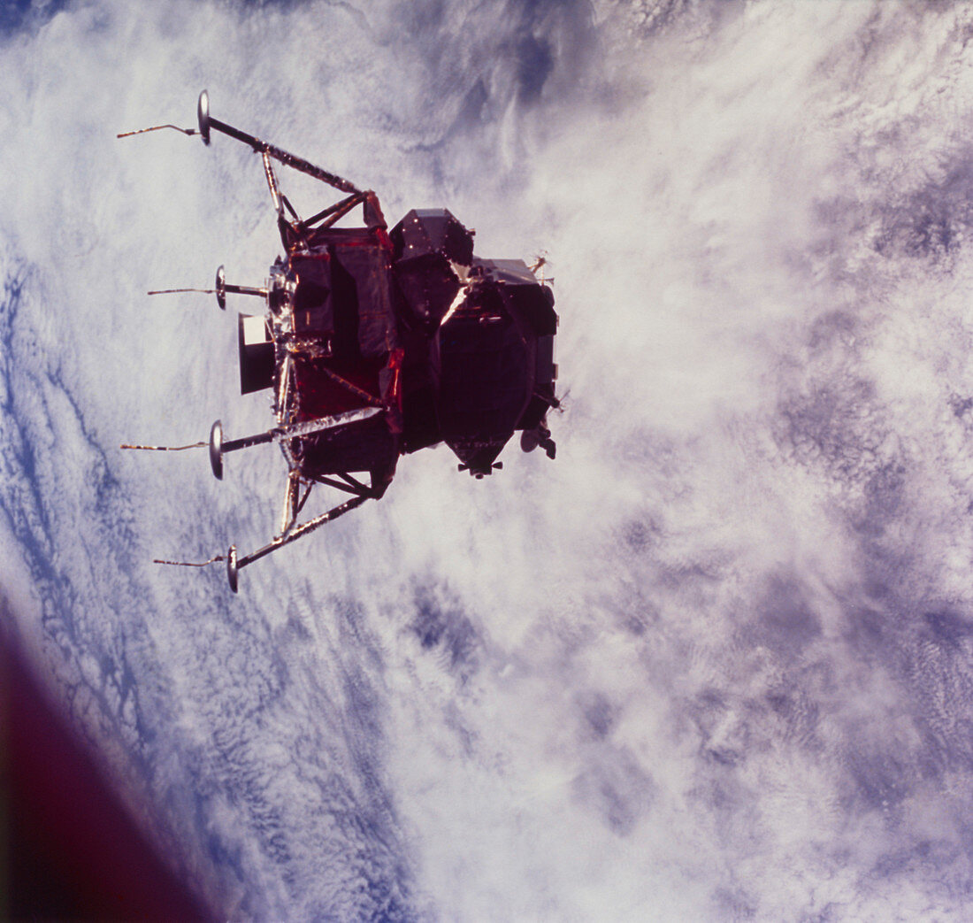 Apollo 9 lunar module above earth