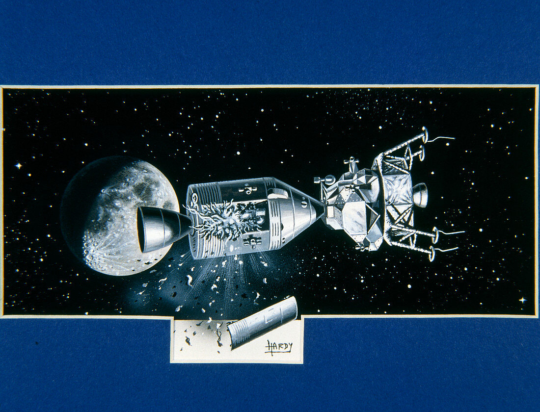 Artwork showing an explosion on board Apollo 13