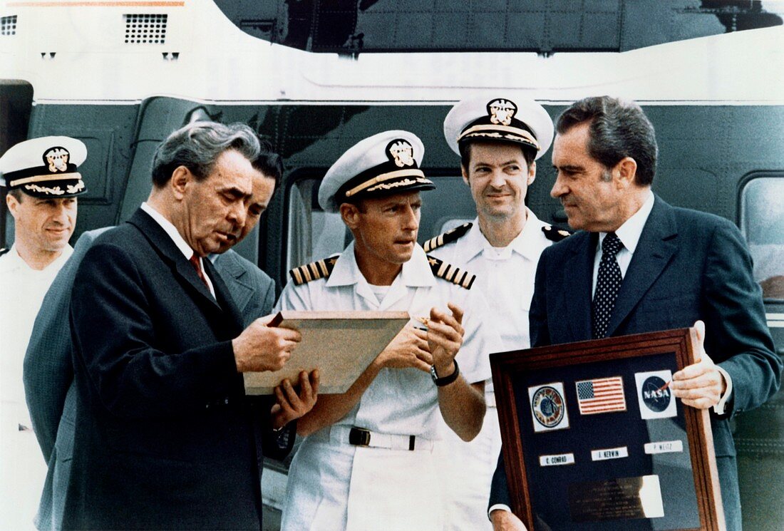 Skylab 2 crew with Nixon and Breshnev