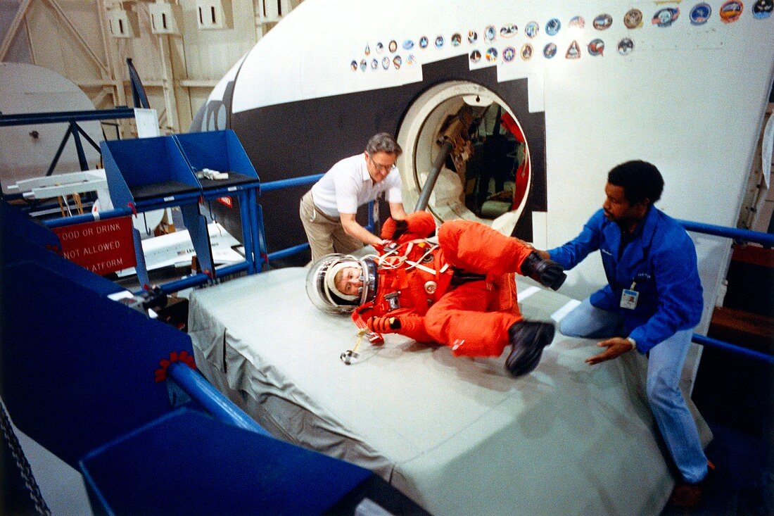 Astronaut Culbertson in Shuttle escape training